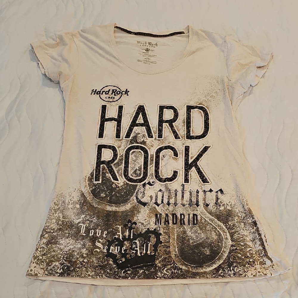 Hard Rock Cafe Madrid Cream Short Sleeve Tee Casual Rock Style